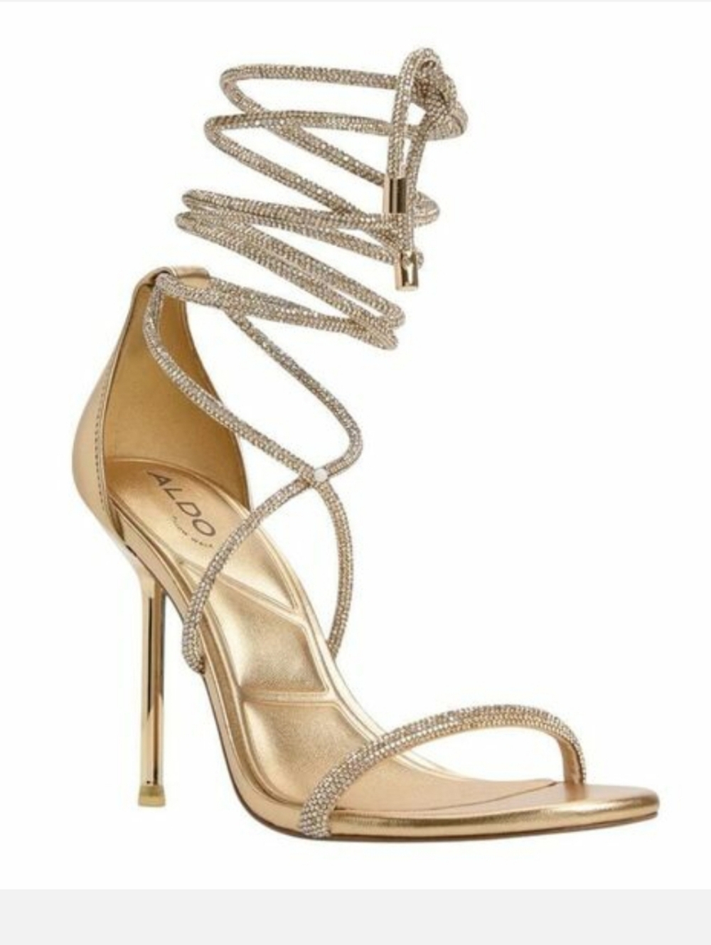 ALDO CALDONIA GOLD RHINESTONE LACE UP GLADIATOR 4" HEELS SIZE 8.5